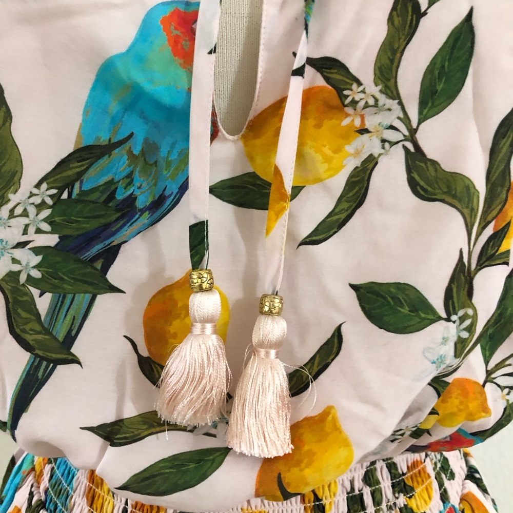 Nicoblu Halter Dress with Tropical Parrot Lemon Print Size Small - Picture 4 of 7